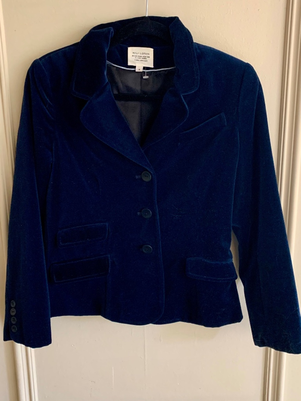 Nili Lotan Navy 3-Button Velvet Blazer (8)